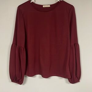 Anthropologie Pebble & Stone Maroon Top, Size Small , long gathered bell sleeves